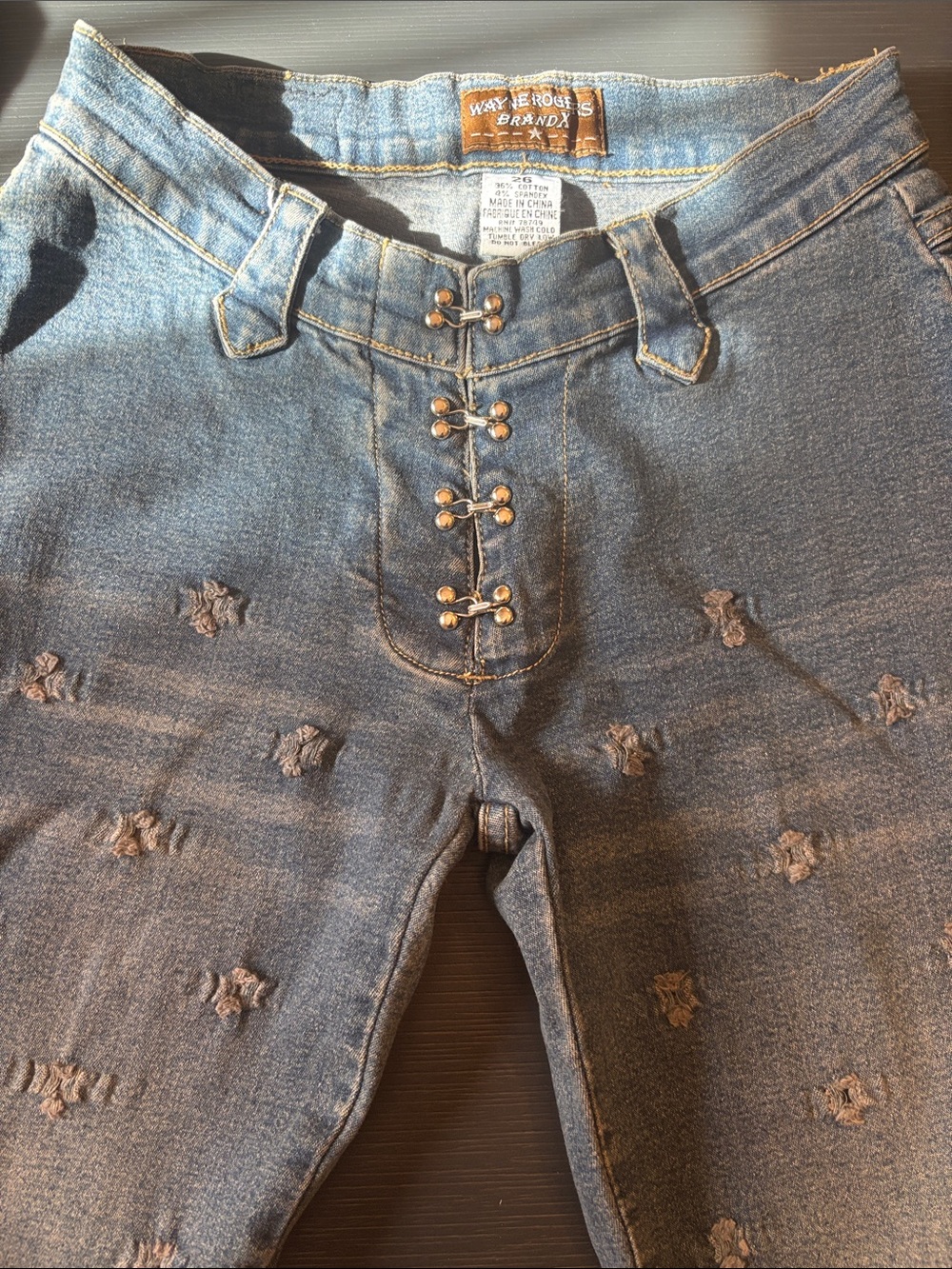 Wayne Rogers Brand X Distressed High-Rise Latch Fly Jeans - Denim Blue